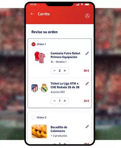 Tela de carrinho do aplicativo Atlético de Madrid